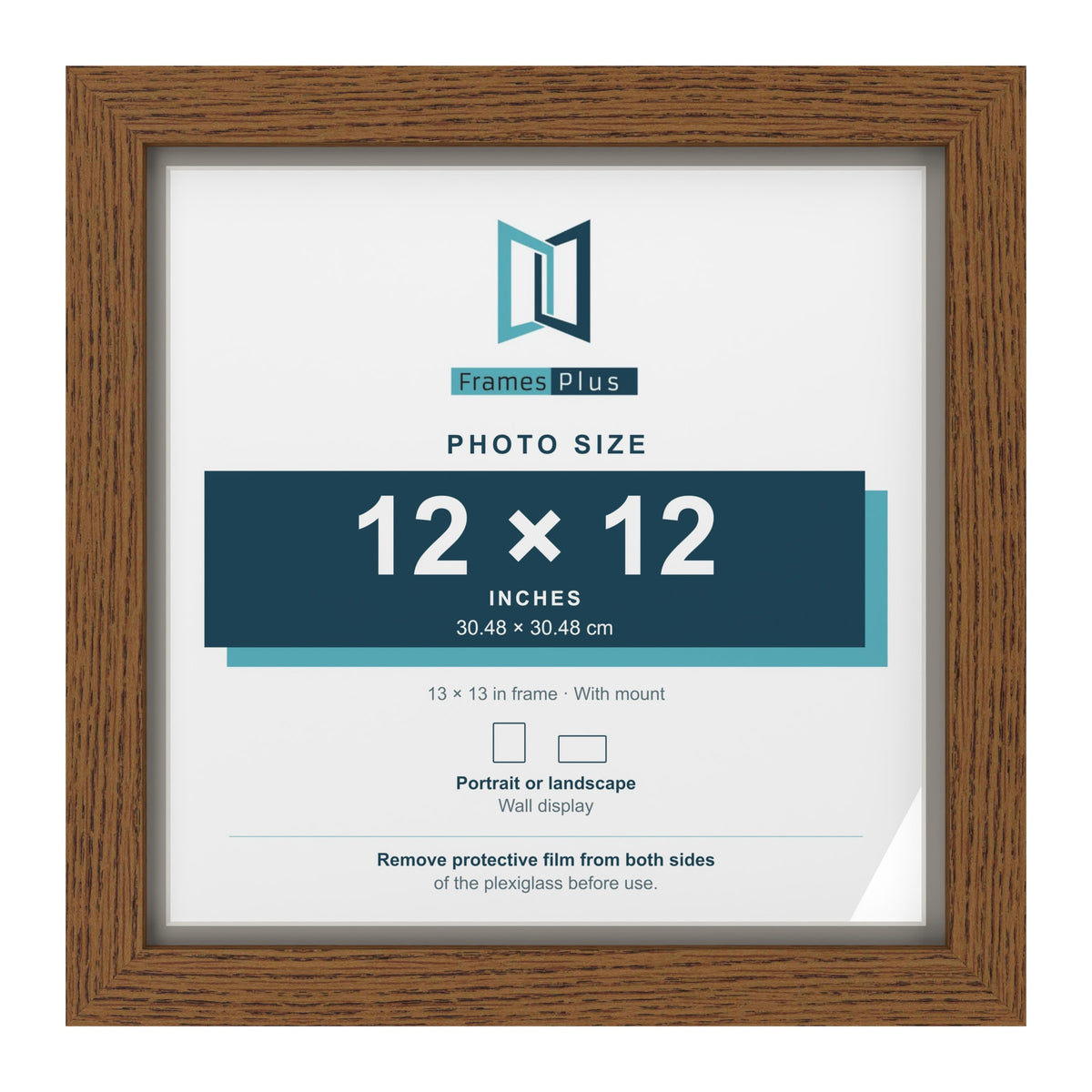 Dark Oak 13 x 13 inch picture frame with a Dawn Grey mount for a 12 x 12 inch photo