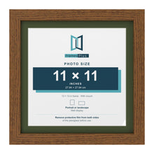 Dark Oak 13 x 13 inch picture frame with a green mount for an 11 x 11 inch photo