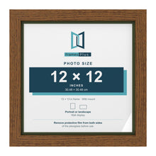 Dark Oak 13 x 13 inch picture frame with a green mount for a 12 x 12 inch photo