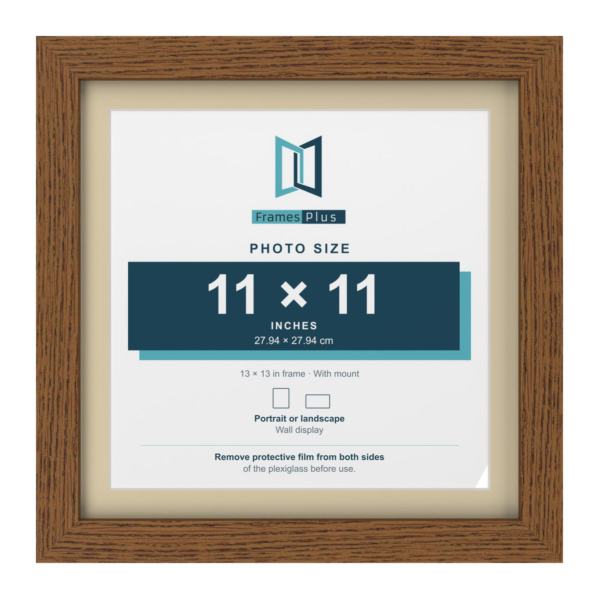 Dark Oak 13 x 13 inch picture frame with an ivory mount for an 11 x 11 inch photo