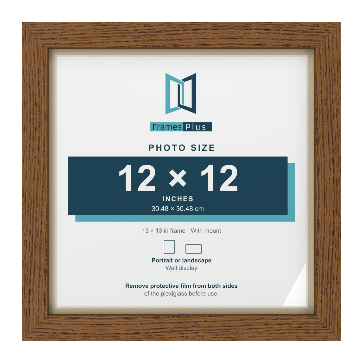 Dark Oak 13 x 13 inch picture frame with an ivory mount for a 12 x 12 inch photo
