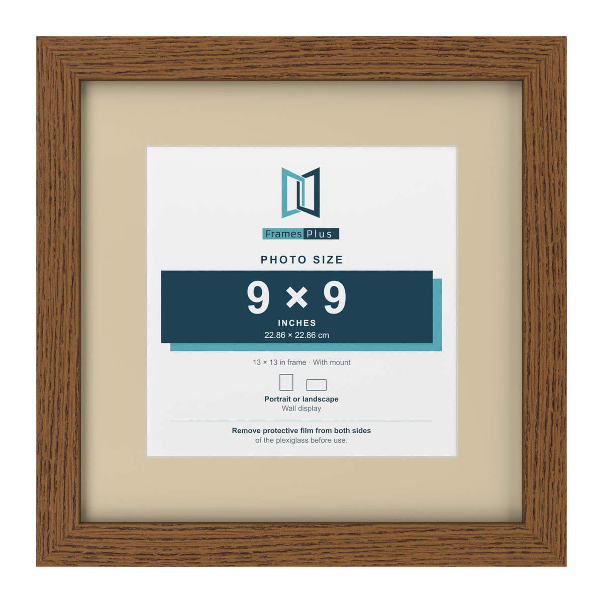 Dark Oak 13 x 13 inch picture frame with an ivory mount for a 9 x 9 inch photo