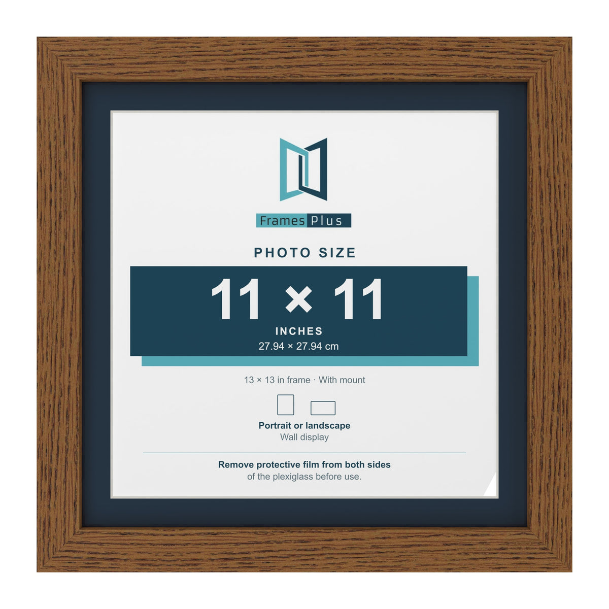 Dark Oak 13 x 13 inch picture frame with a Pacific Blue mount for an 11 x 11 inch photo