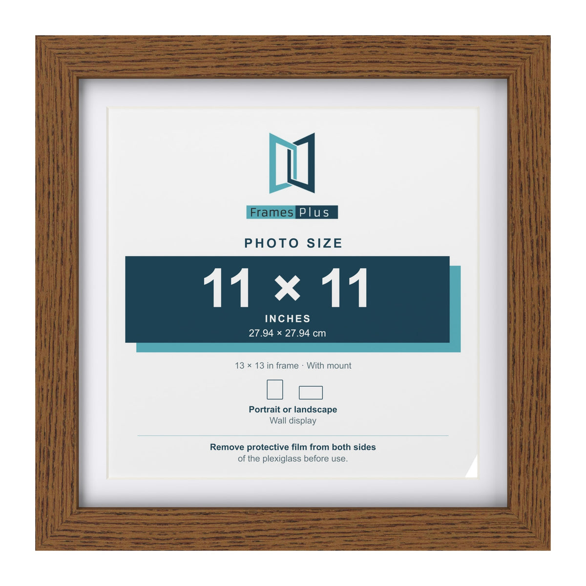 Dark Oak 13 x 13 inch picture frame with a white mount for a 11 x 11 inch photo
