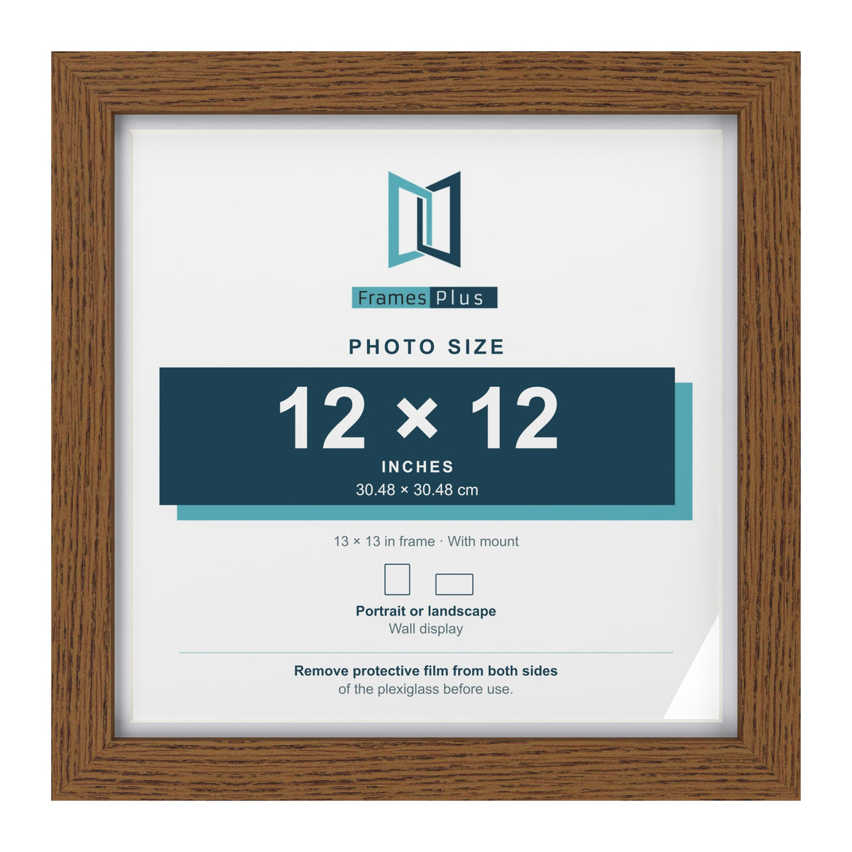 Dark Oak 13 x 13 inch picture frame with a white mount for a 12 x 12 inch photo