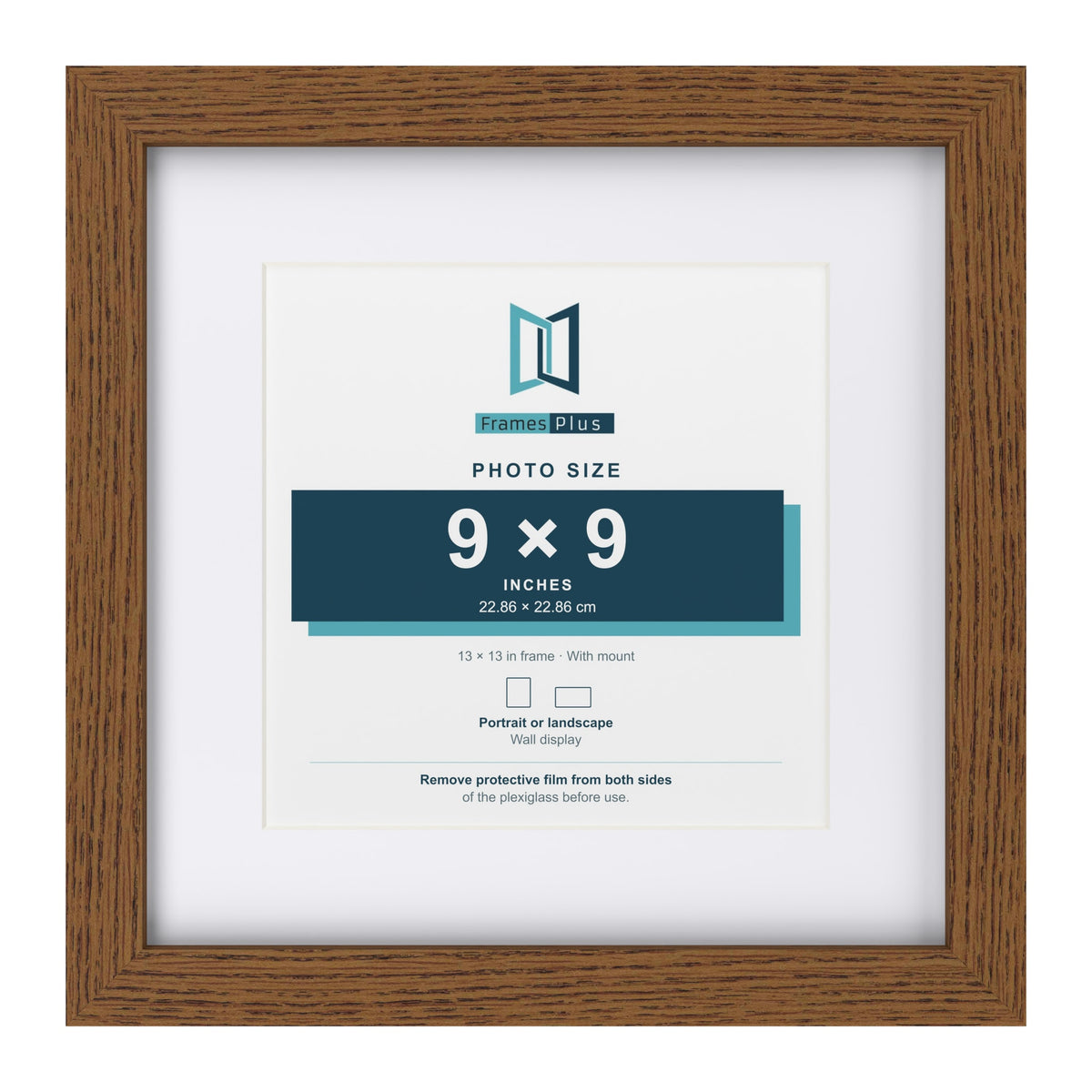 Dark Oak 13 x 13 inch picture frame with a white mount for a 9 x 9 inch photo