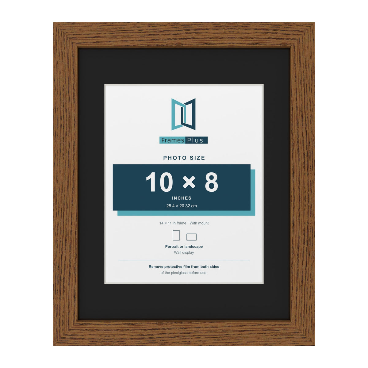 Dark Oak 14 x 11 inch picture frame with a black mount for a 10 x 8 inch photo