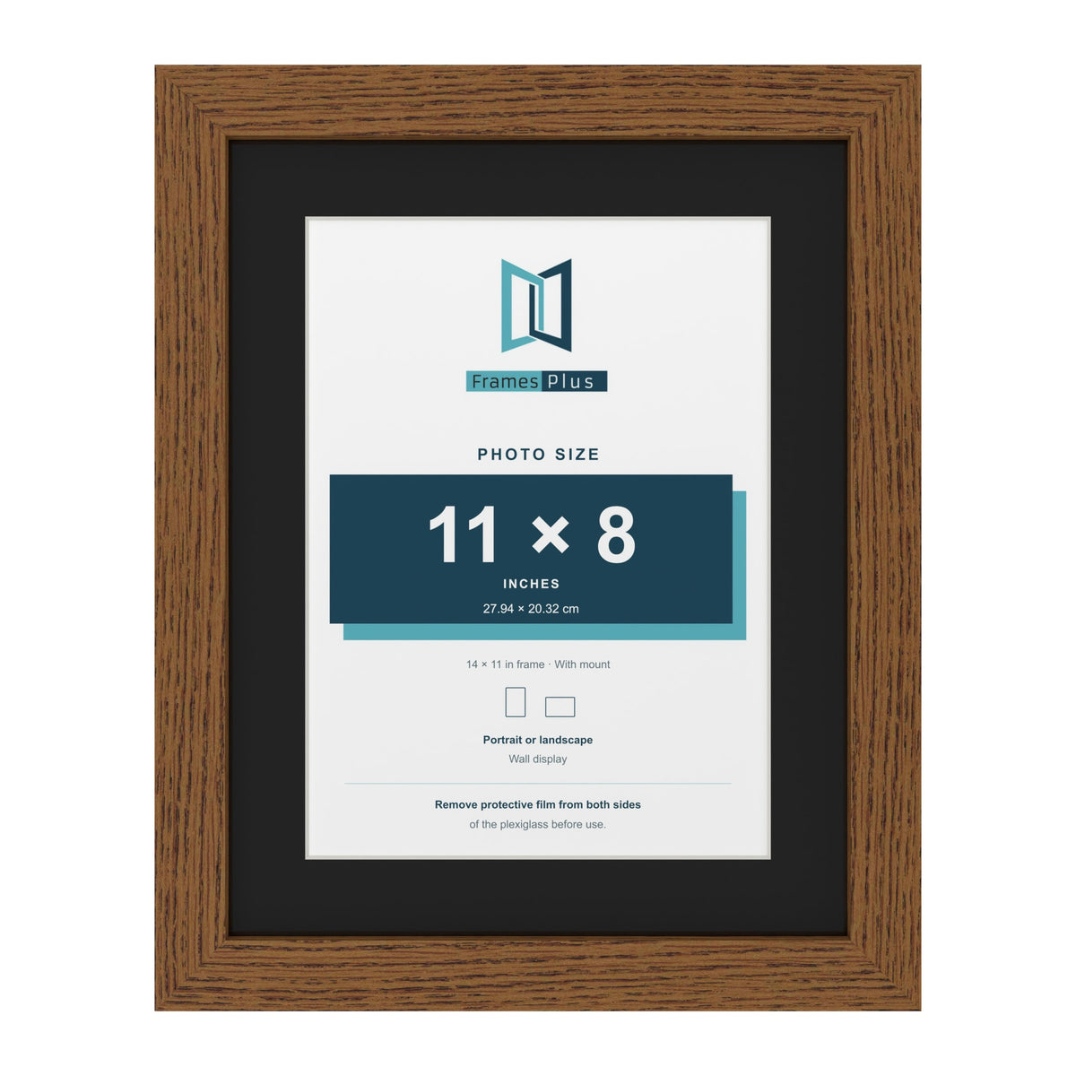 Dark Oak 14 x 11 inch picture frame with a black mount for an 11 x 8 inch photo
