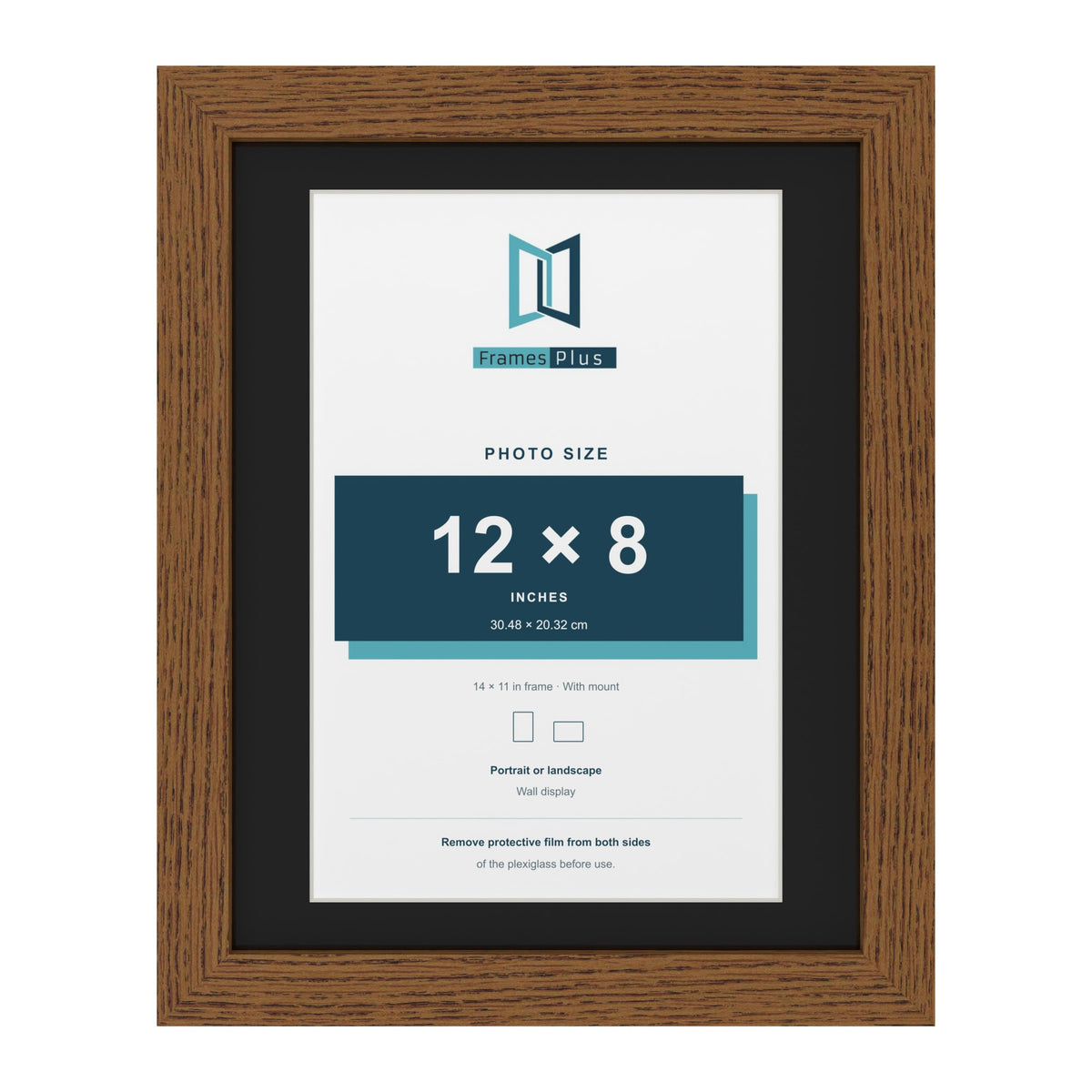 Dark Oak 14 x 11 inch picture frame with a black mount for a 12 x 8 inch photo