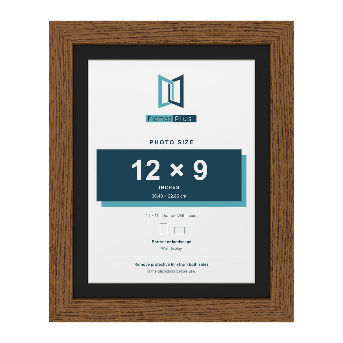 Dark Oak 14 x 11 inch picture frame with a black mount for a 12 x 9 inch photo