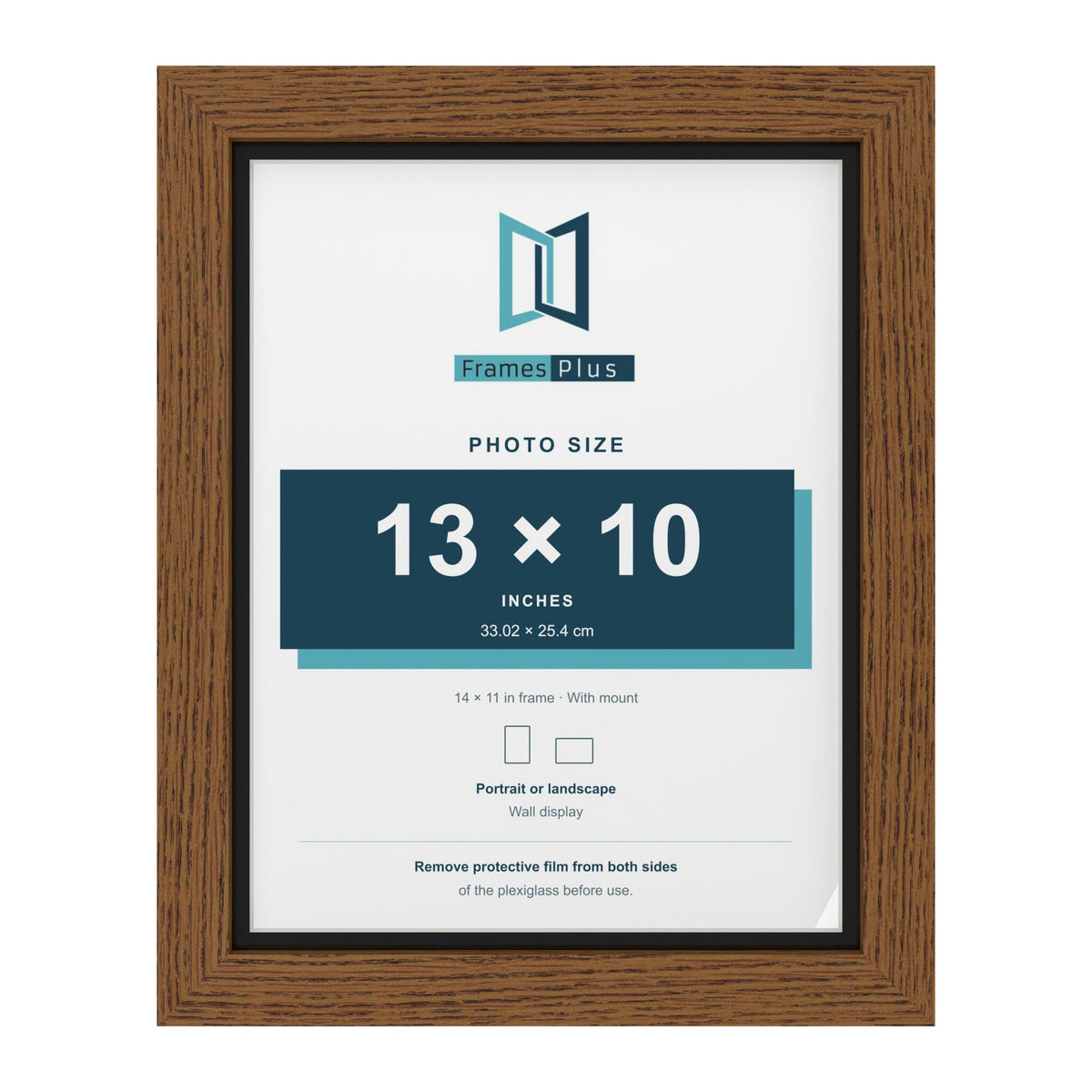 Dark Oak 14 x 11 inch picture frame with a black mount for a 13 x 10 inch photo
