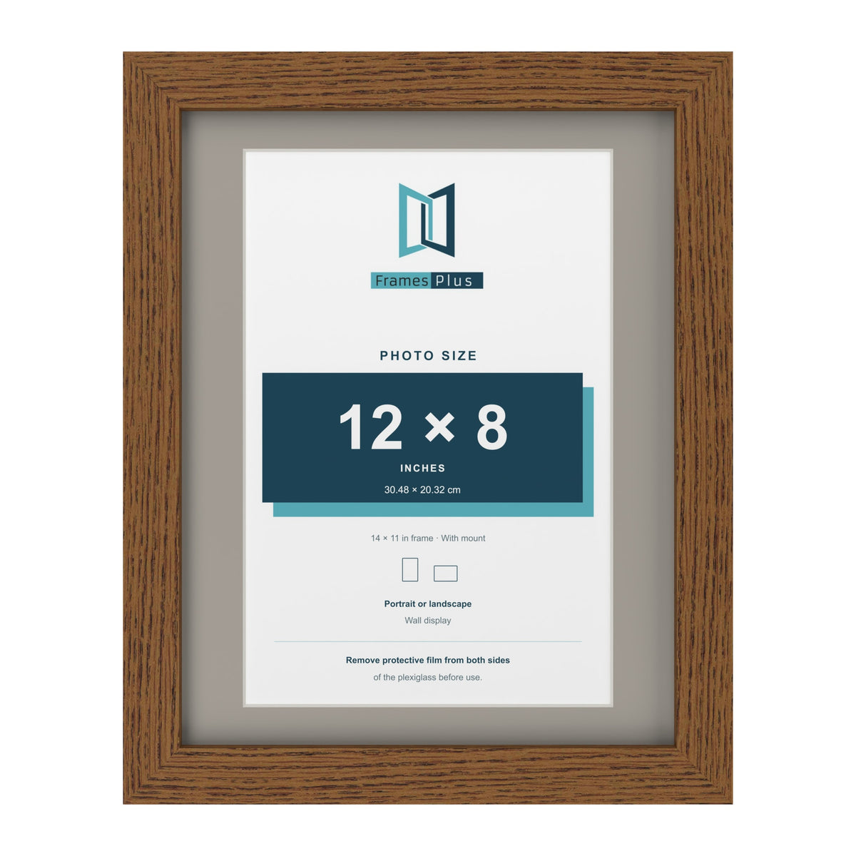 Dark Oak 14 x 11 inch picture frame with a Dawn Grey mount for a 12 x 8 inch photo