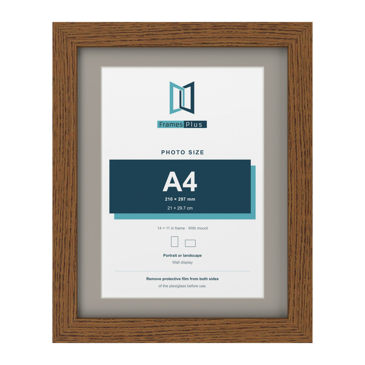 Dark Oak 14 x 11 inch picture frame with a Dawn Grey mount for an A4 photo