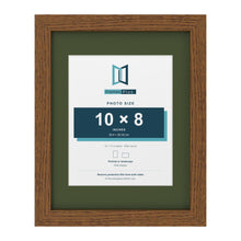 Dark Oak 14 x 11 inch picture frame with a green mount for a 10 x 8 inch photo