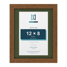 Dark Oak 14 x 11 inch picture frame with a green mount for a 12 x 8 inch photo