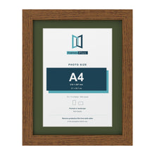 Dark Oak 14 x 11 inch picture frame with a green mount for an A4 photo