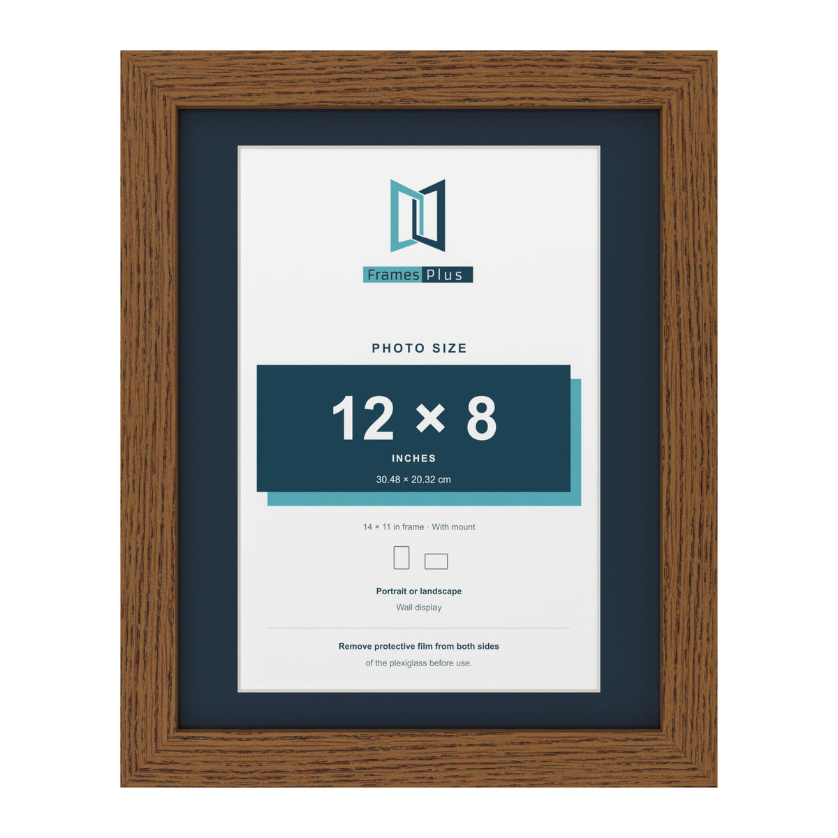 Dark Oak 14 x 11 inch picture frame with a Pacific Blue mount for a 12 x 8 inch photo