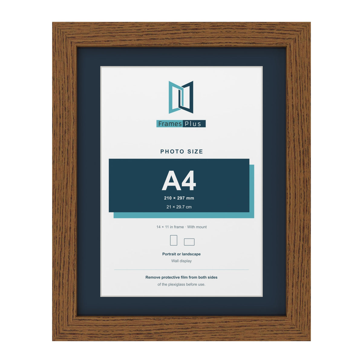 Dark Oak 14 x 11 inch picture frame with a Pacific Blue mount for an A4 photo