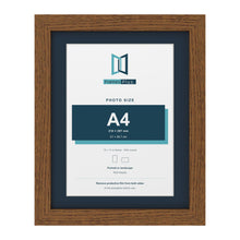Dark Oak 14 x 11 inch picture frame with a Pacific Blue mount for an A4 photo