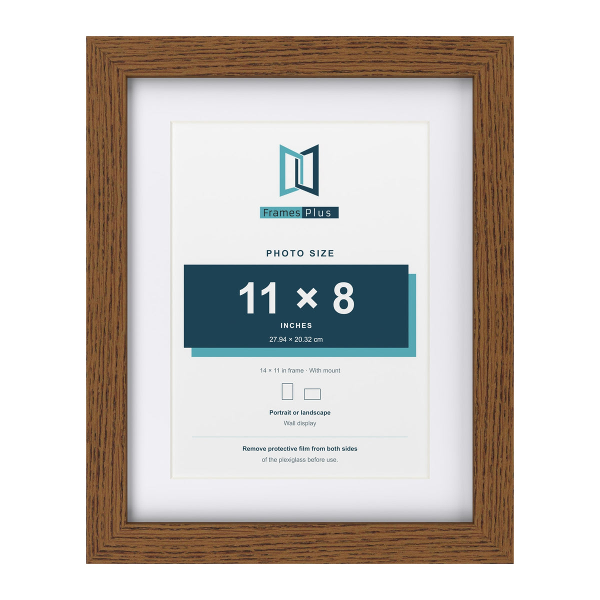 Dark Oak 14 x 11 inch picture frame with a white mount for a 11 x 8 inch photo