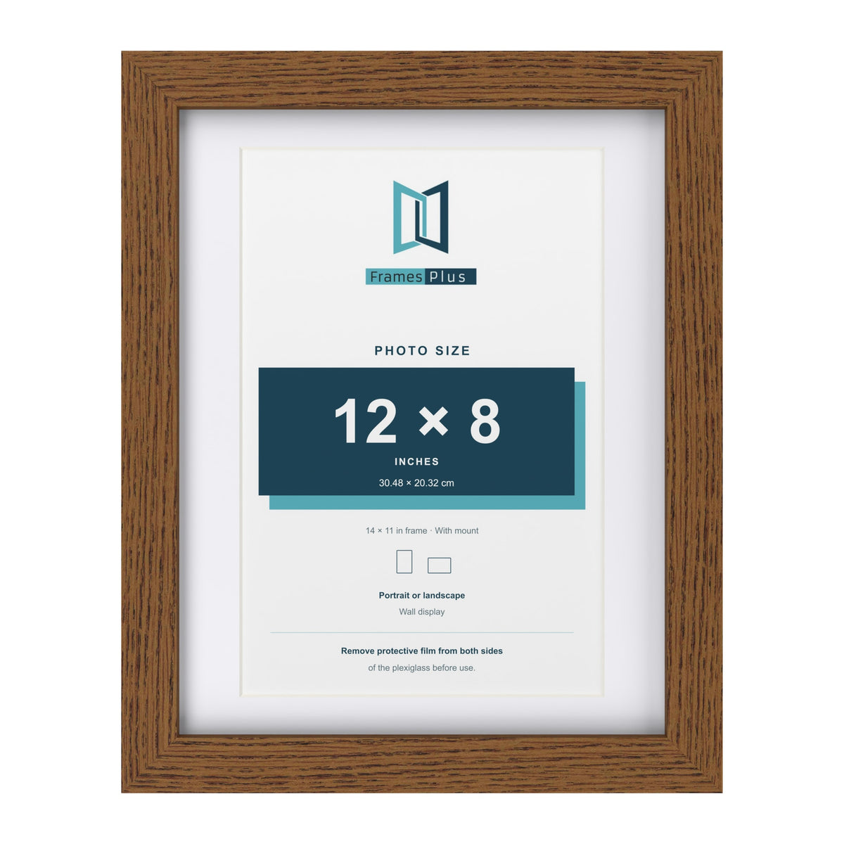 Dark Oak 14 x 11 inch picture frame with a white mount for a 12 x 8 inch photo