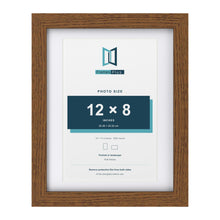 Dark Oak 14 x 11 inch picture frame with a white mount for a 12 x 8 inch photo