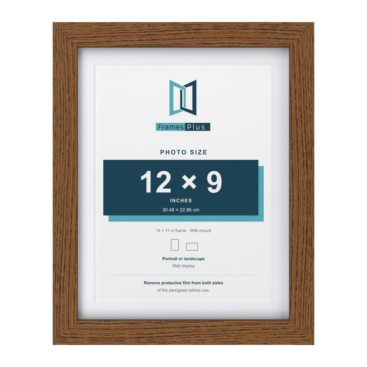 Dark Oak 14 x 11 inch picture frame with a white mount for a 12 x 9 inch photo