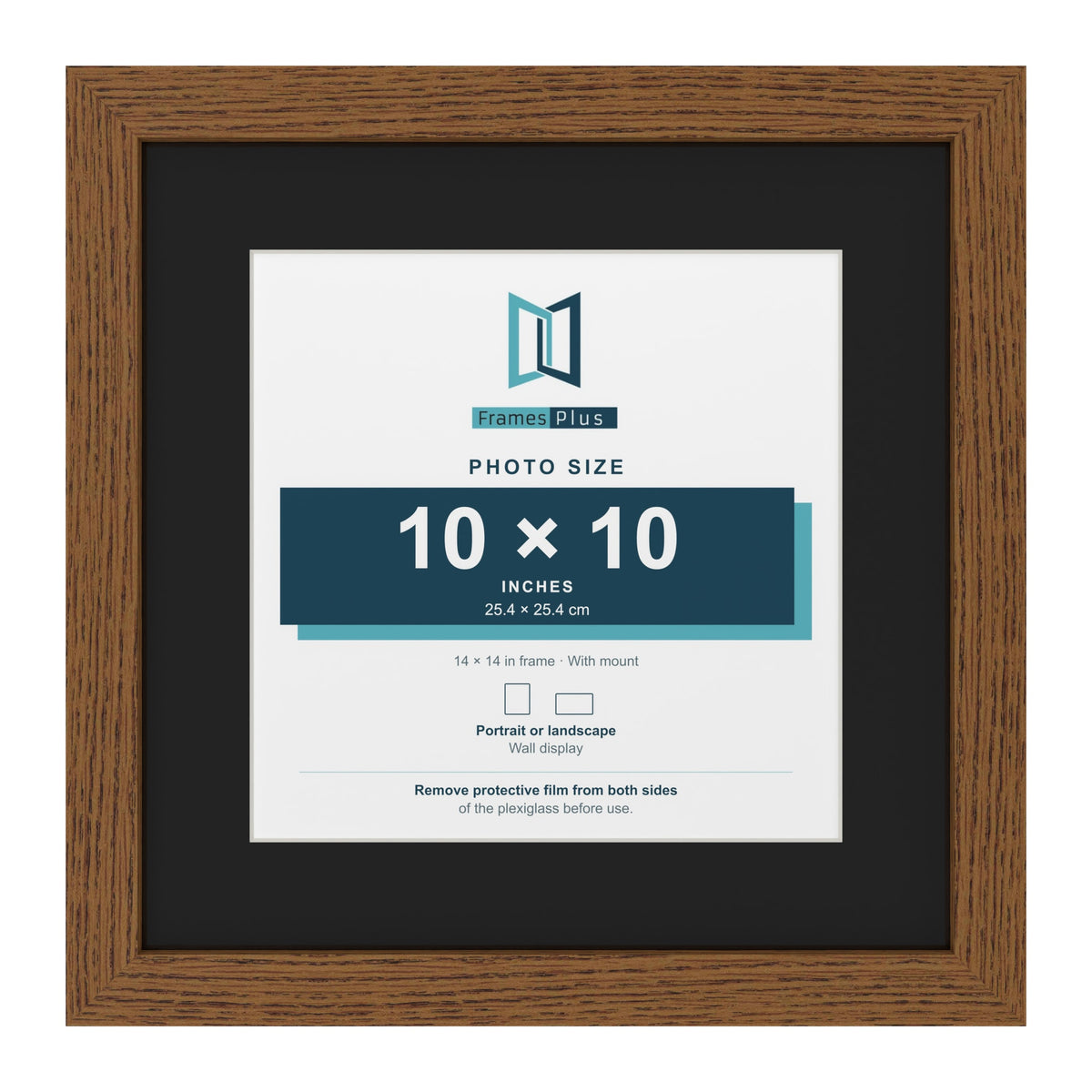 Dark Oak 14 x 14 inch picture frame with a black mount for a 10 x 10 inch photo