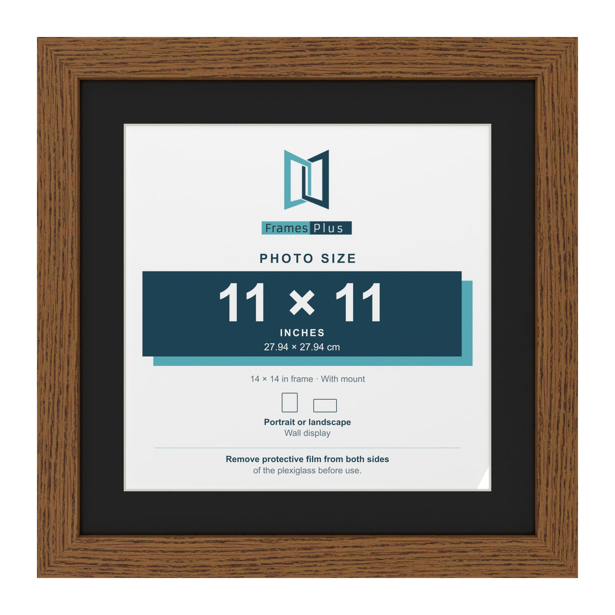 Dark Oak 14 x 14 inch picture frame with a black mount for an 11 x 11 inch photo