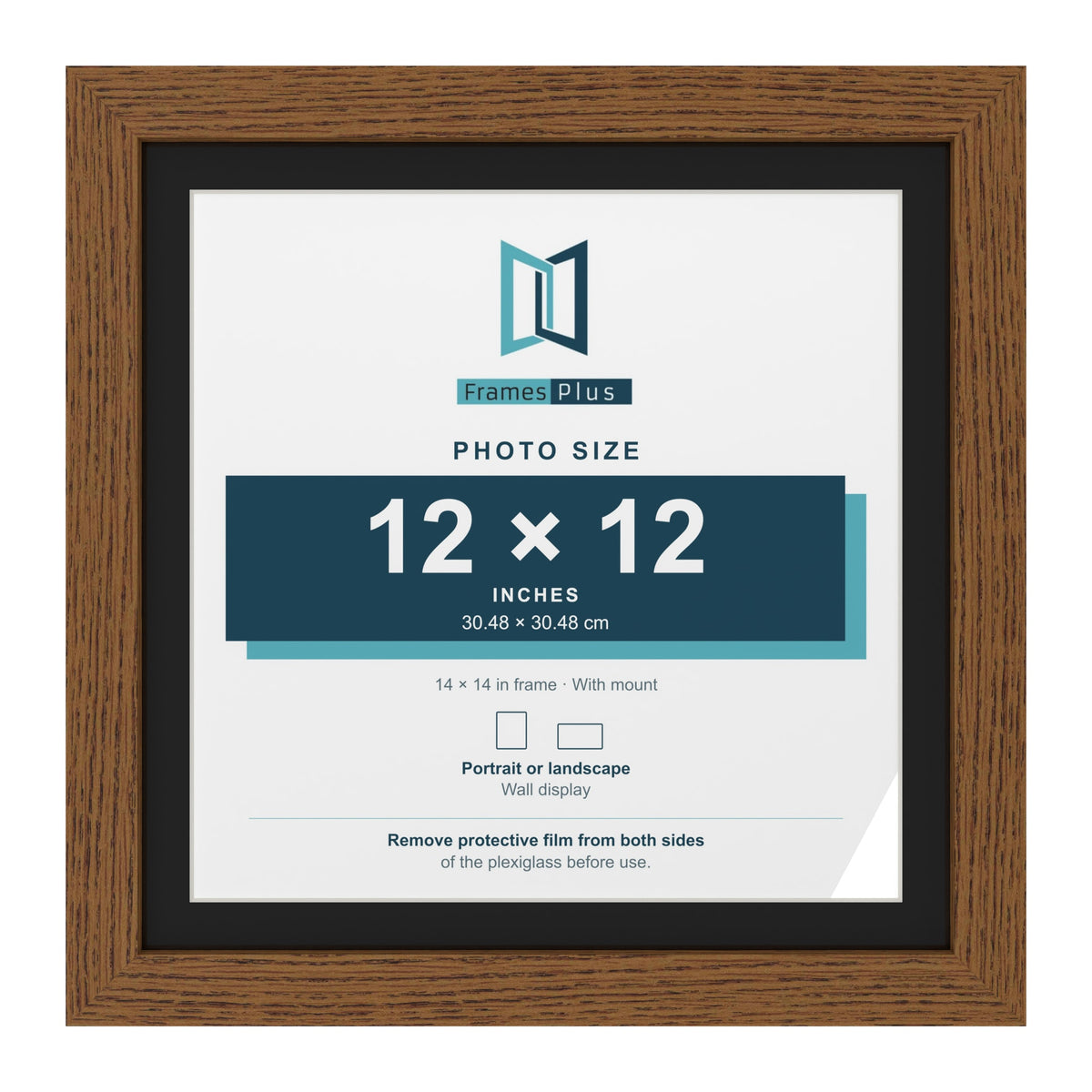 Dark Oak 14 x 14 inch picture frame with a black mount for a 12 x 12 inch photo