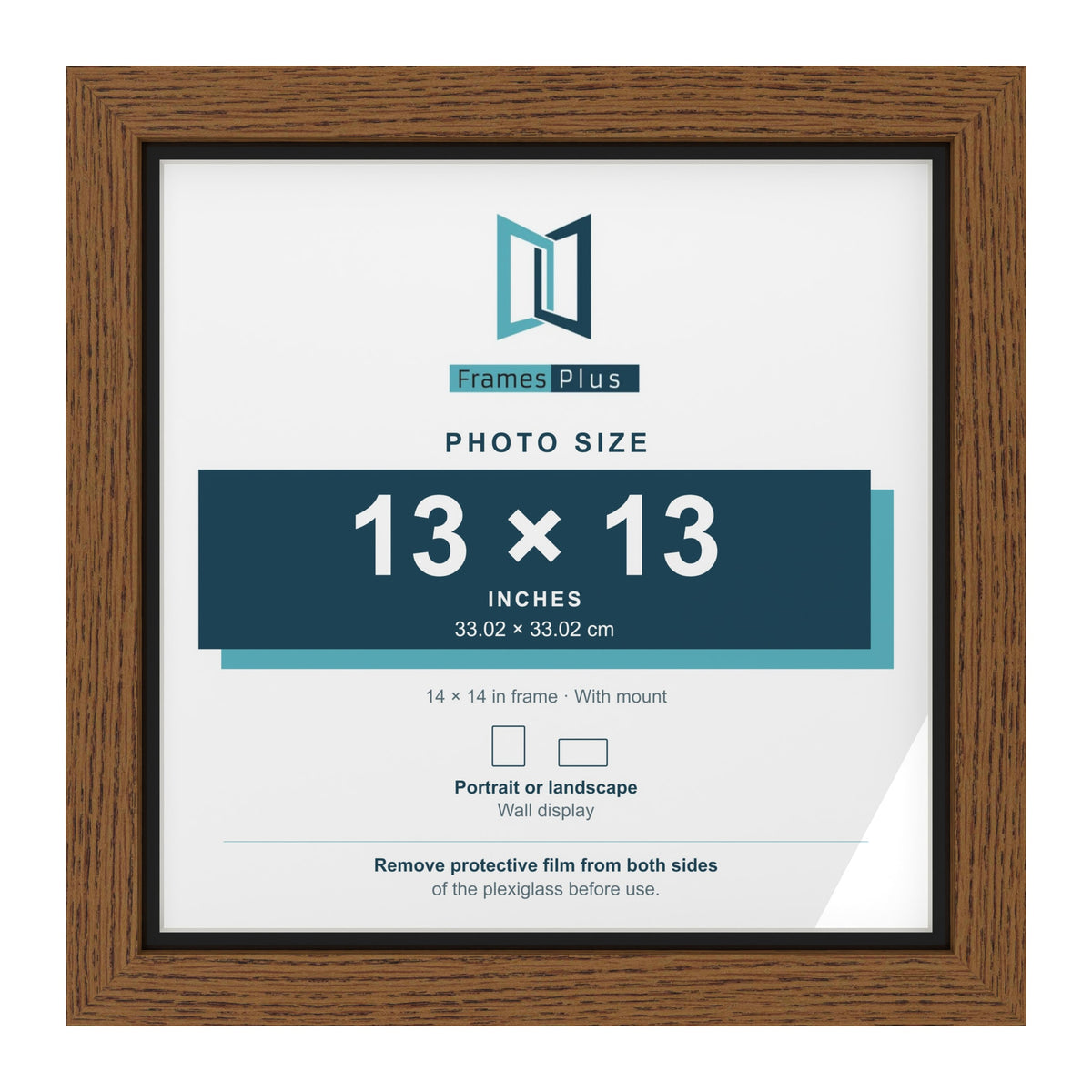Dark Oak 14 x 14 inch picture frame with a black mount for a 13 x 13 inch photo