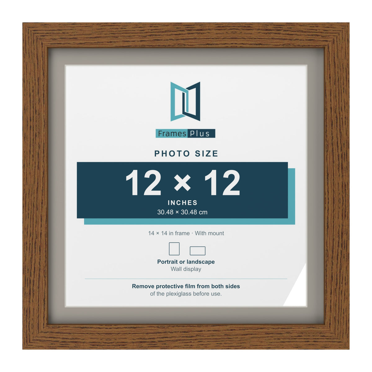 Dark Oak 14 x 14 inch picture frame with a Dawn Grey mount for a 12 x 12 inch photo