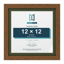 Dark Oak 14 x 14 inch picture frame with a green mount for a 12 x 12 inch photo