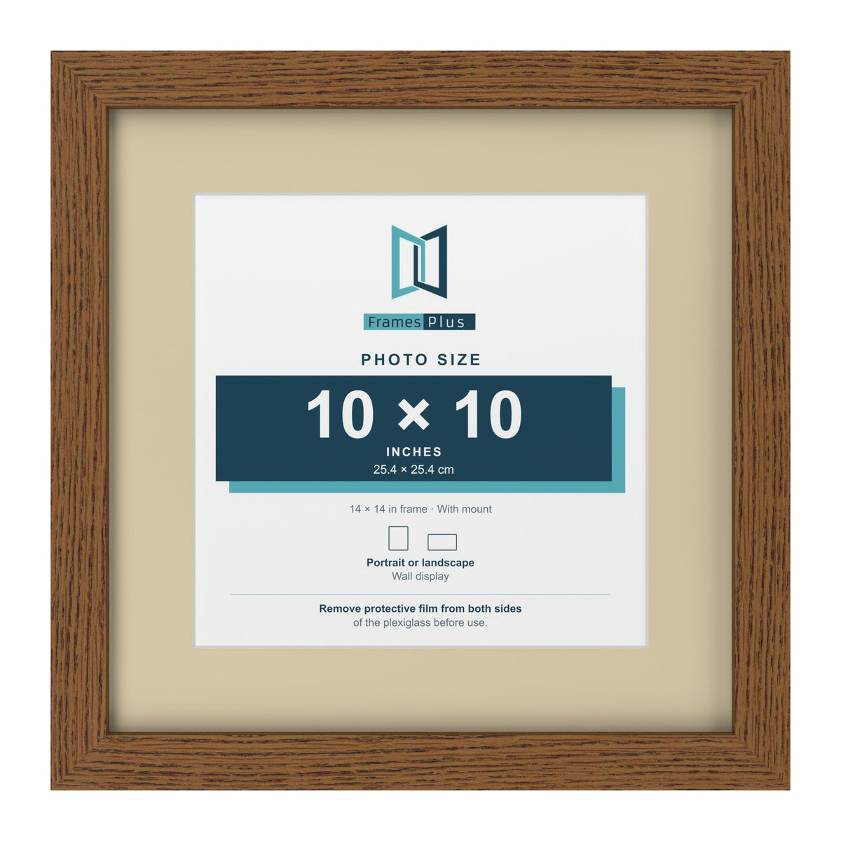 Dark Oak 14 x 14 inch picture frame with an ivory mount for a 10 x 10 inch photo