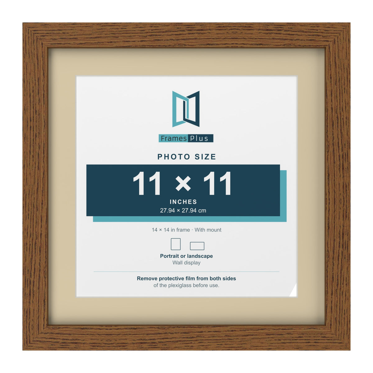 Dark Oak 14 x 14 inch picture frame with an ivory mount for an 11 x 11 inch photo