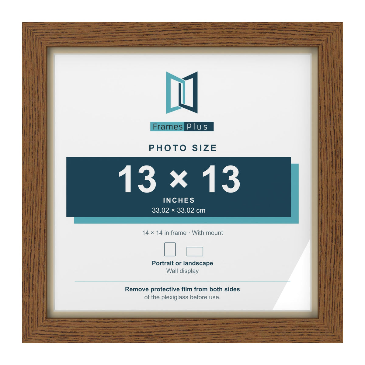Dark Oak 14 x 14 inch picture frame with an ivory mount for a 13 x 13 inch photo