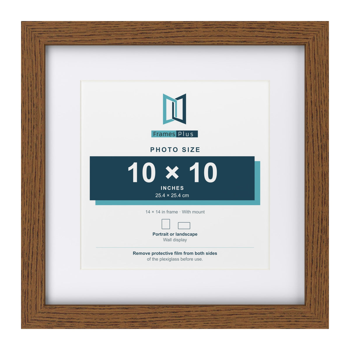 Dark Oak 14 x 14 inch picture frame with a white mount for a 10 x 10 inch photo