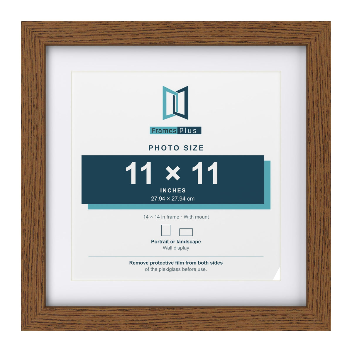 Dark Oak 14 x 14 inch picture frame with a white mount for a 11 x 11 inch photo