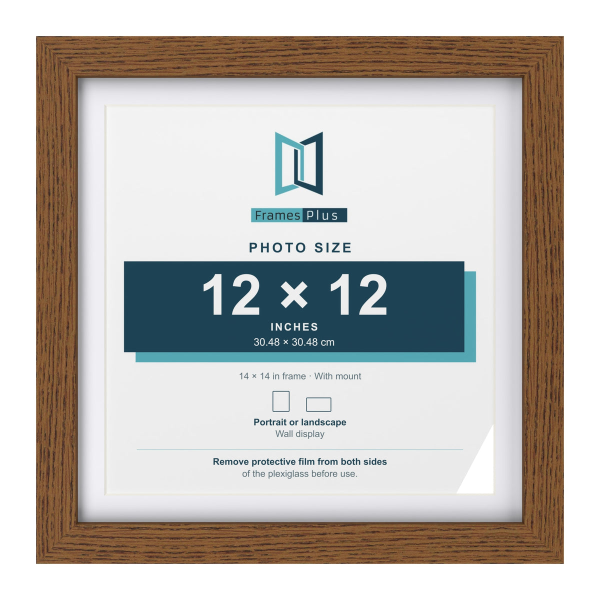 Dark Oak 14 x 14 inch picture frame with a white mount for a 12 x 12 inch photo