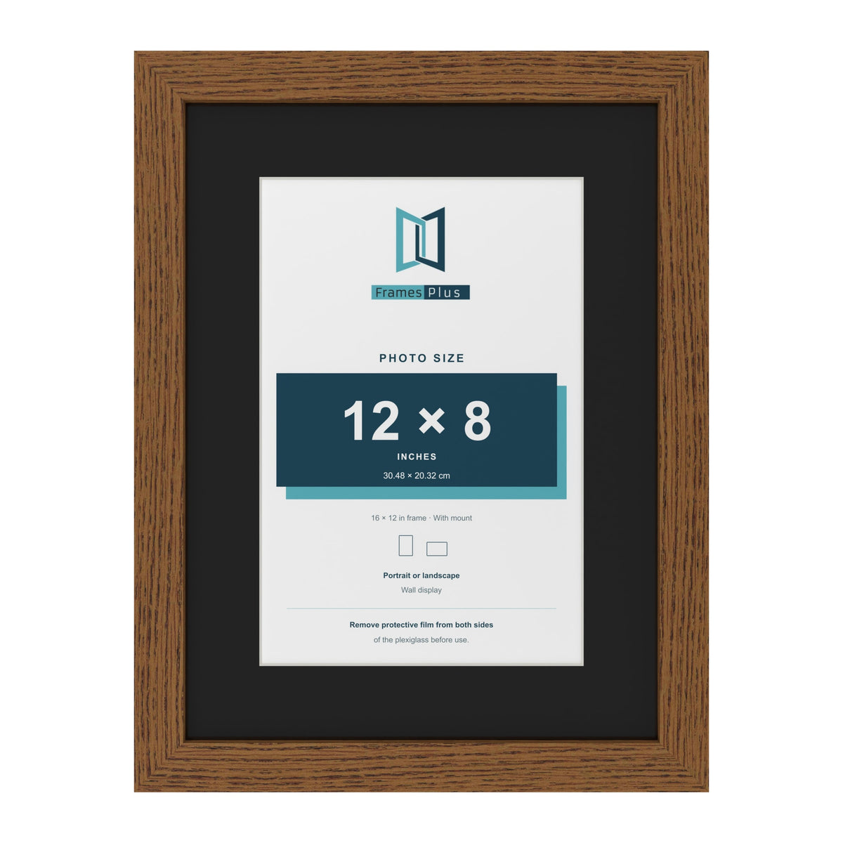Dark Oak 16 x 12 inch picture frame with a black mount for a 12 x 8 inch photo