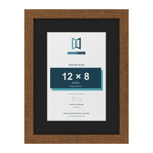 Dark Oak 16 x 12 inch picture frame with a black mount for a 12 x 8 inch photo