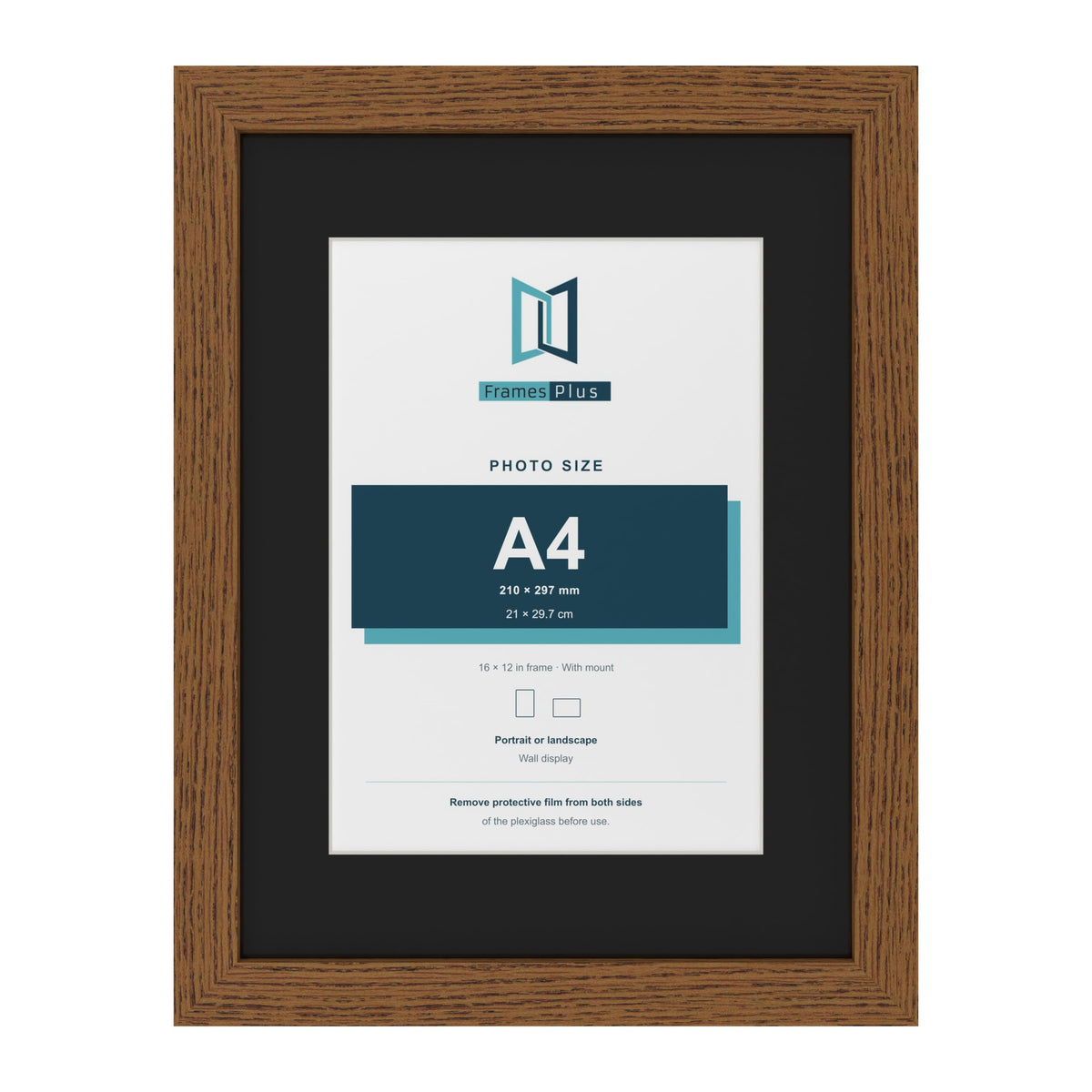 Dark Oak 16 x 12 inch picture frame with a black mount for an A4 photo
