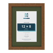 Dark Oak 16 x 12 inch picture frame with a green mount for a 12 x 8 inch photo