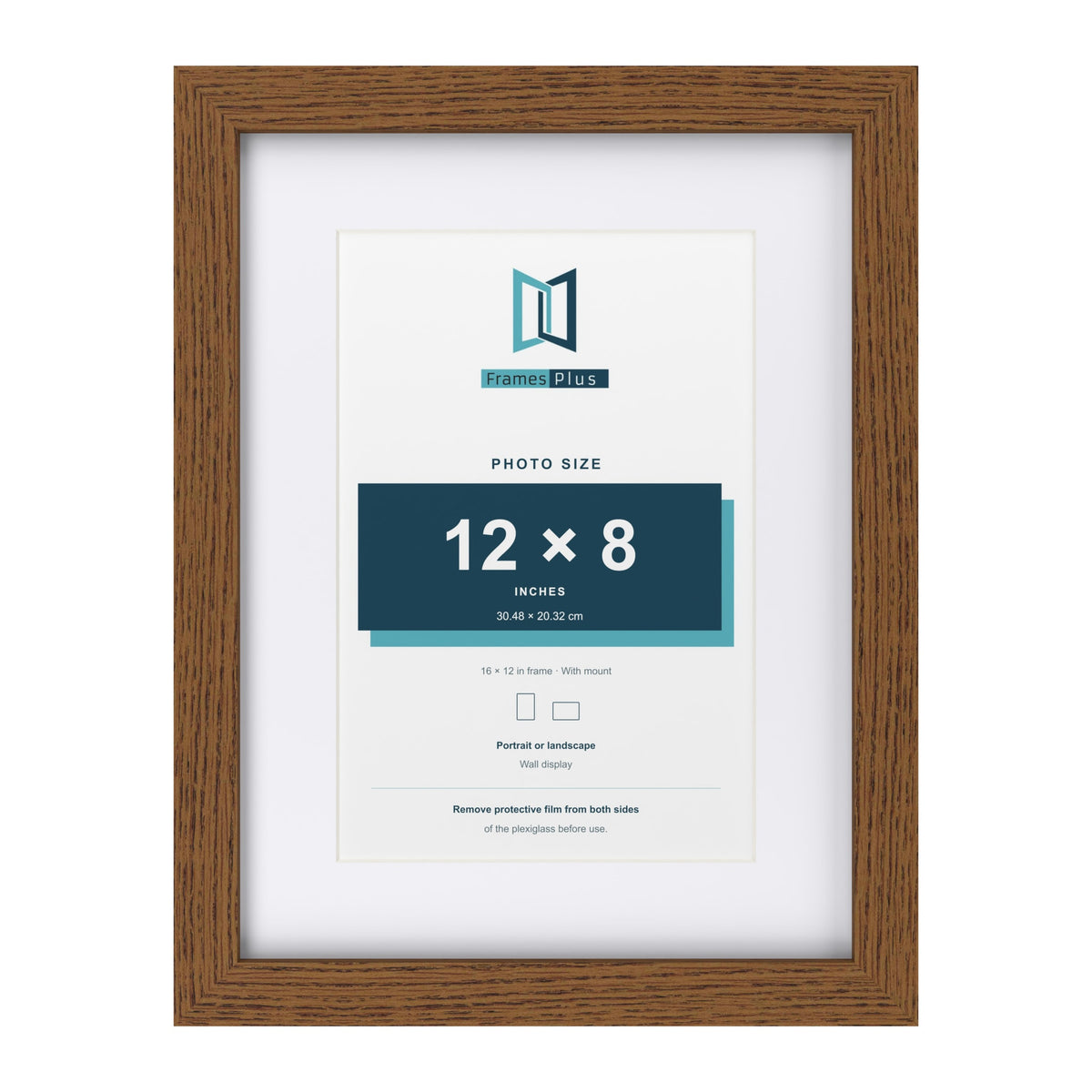 Dark Oak 16 x 12 inch picture frame with a white mount for a 12 x 8 inch photo