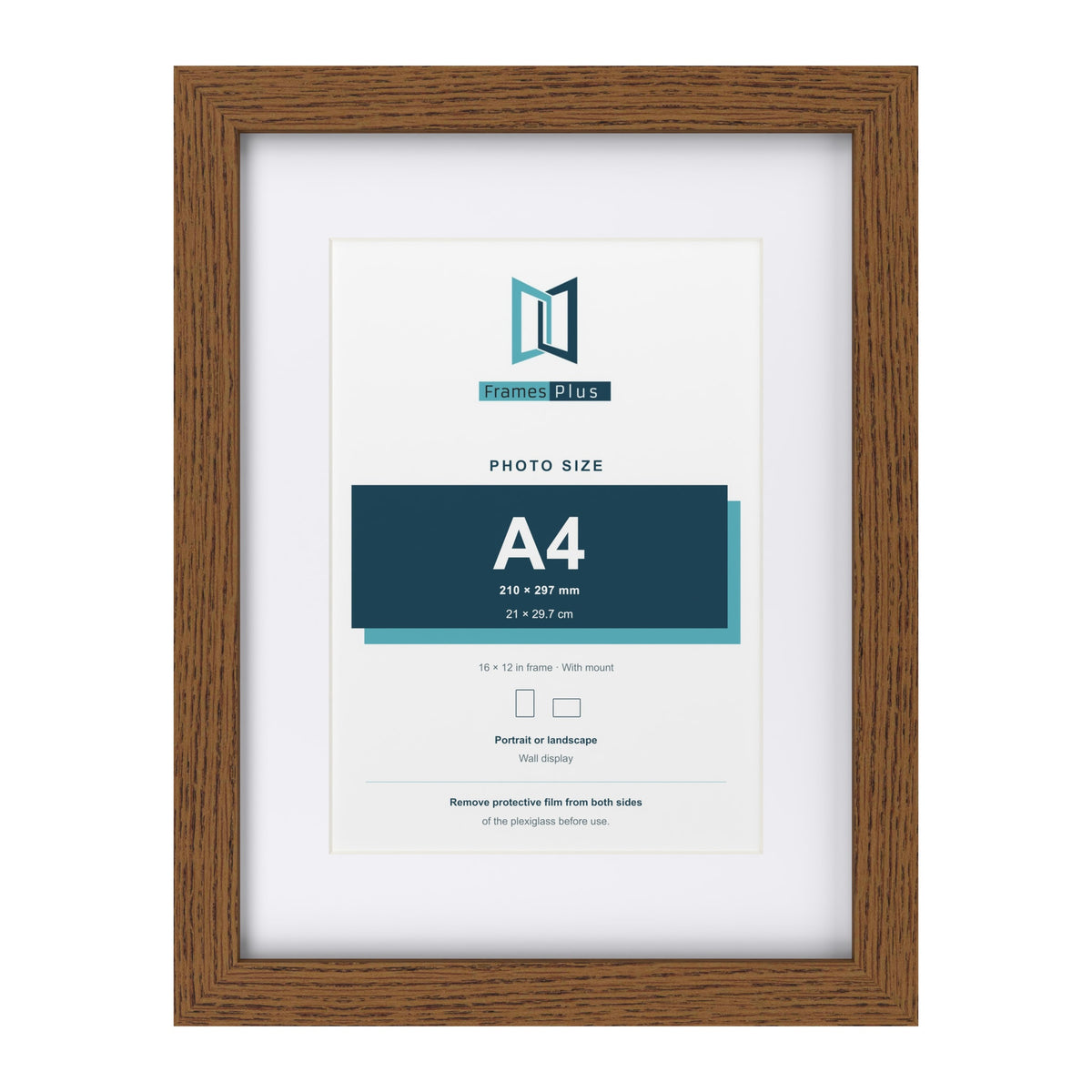 Dark Oak 16 x 12 inch picture frame with a white mount for an A4 photo
