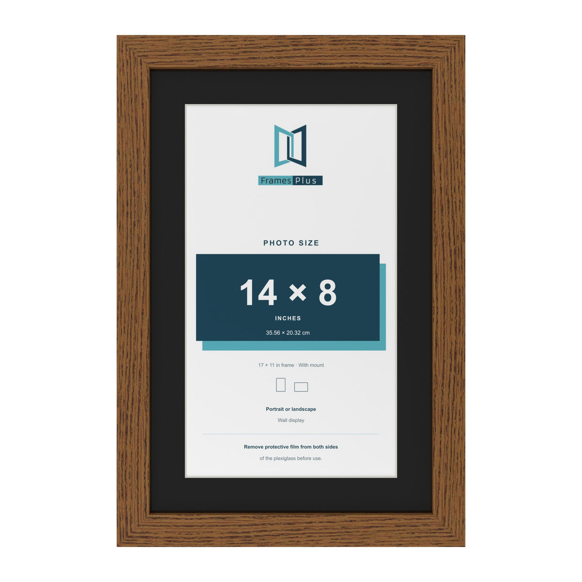 Dark Oak 17 x 11 inch picture frame with a black mount for a 14 x 8 inch photo