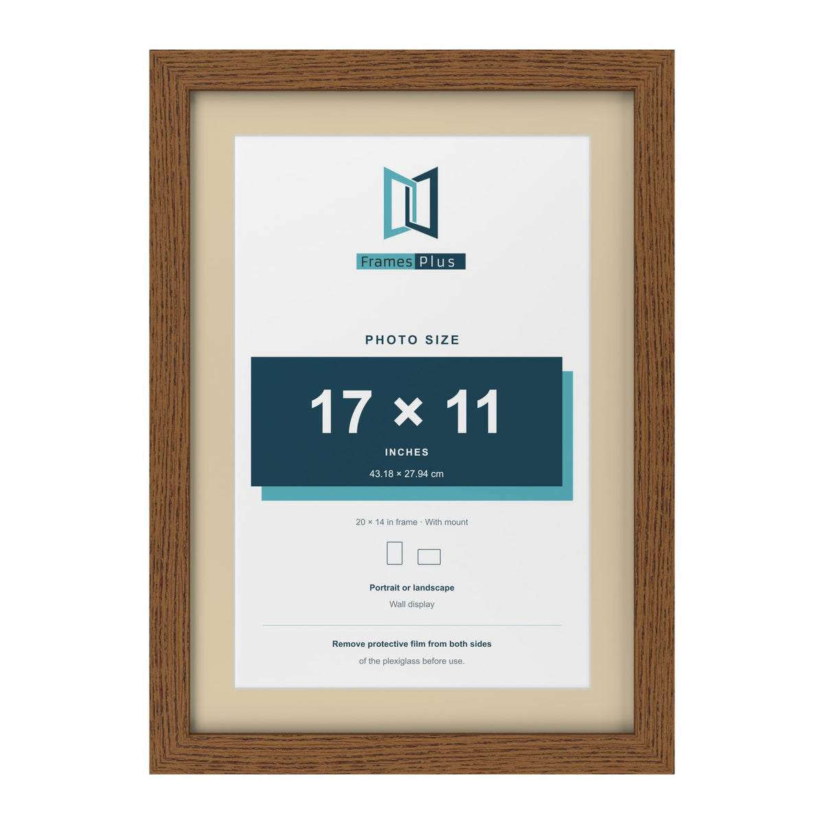 Dark Oak 20 x 14 inch picture frame with an ivory mount for a 17 x 11 inch photo
