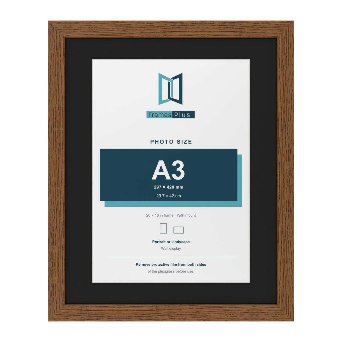Dark Oak 20 x 16 inch picture frame with a black mount for an A3 photo