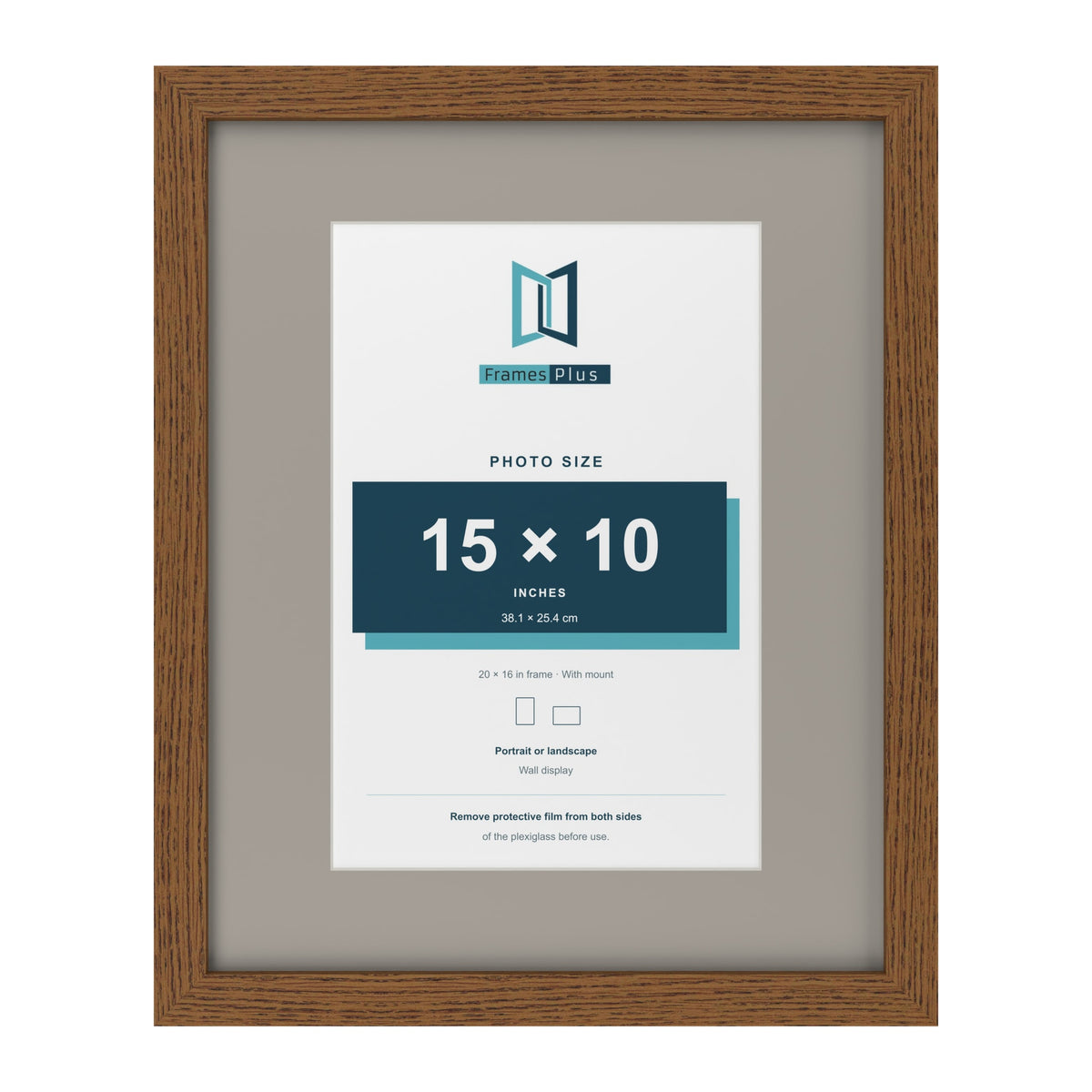 Dark Oak 20 x 16 inch picture frame with a Dawn Grey mount for a 15 x 10 inch photo