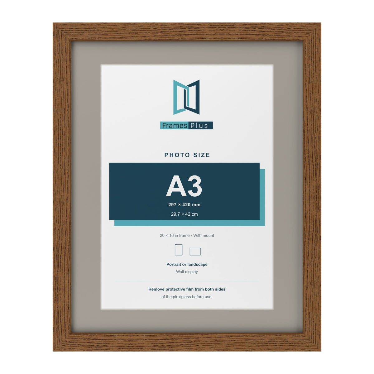 Dark Oak 20 x 16 inch picture frame with a Dawn Grey mount for an A3 photo